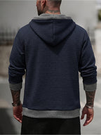 BOWZ Men's Knitted Cardigan, Men's Autumn/Winter Sweater, Hooded Sweatshirt with Pocket Design, Autumn/Winter Warm Top Jacket, Suitable for Outings, Casual Wear, Travel, and Sports - Navy Color