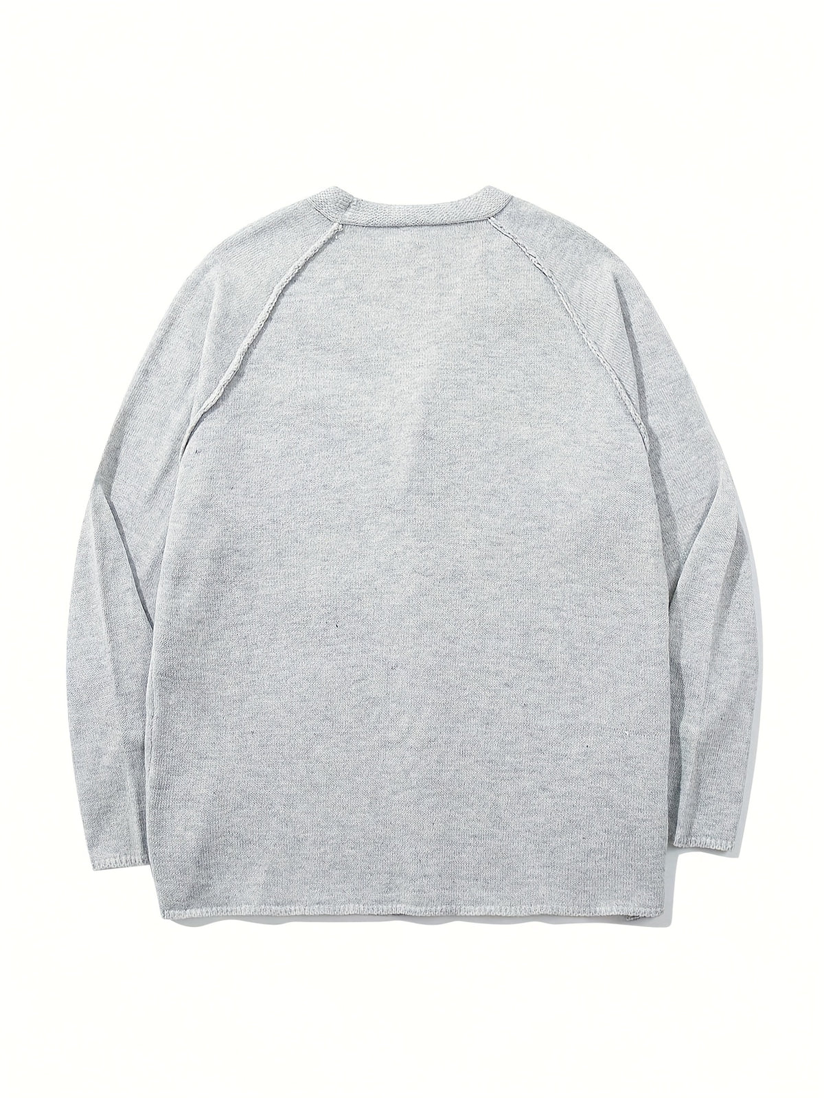 New Men's Casual Loose V-Neck Sweater, Button-Up Simple Solid Color Hand-Knitted Unisex Long Sleeve Fabric Cardigan Jacket - Grey