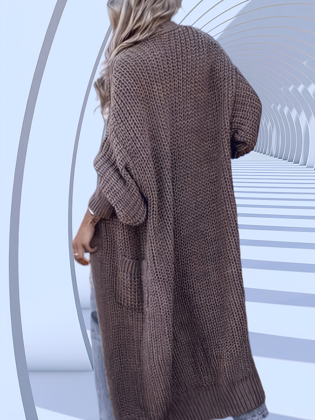 High-quality Fashionable and Simple Women's Cardigan, Pocket Sweater, Autumn/winter Casual Long-length Sweater, Winter Top Coat - Coffee Color