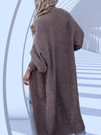 High-quality Fashionable and Simple Women's Cardigan, Pocket Sweater, Autumn/winter Casual Long-length Sweater, Winter Top Coat - Coffee Color