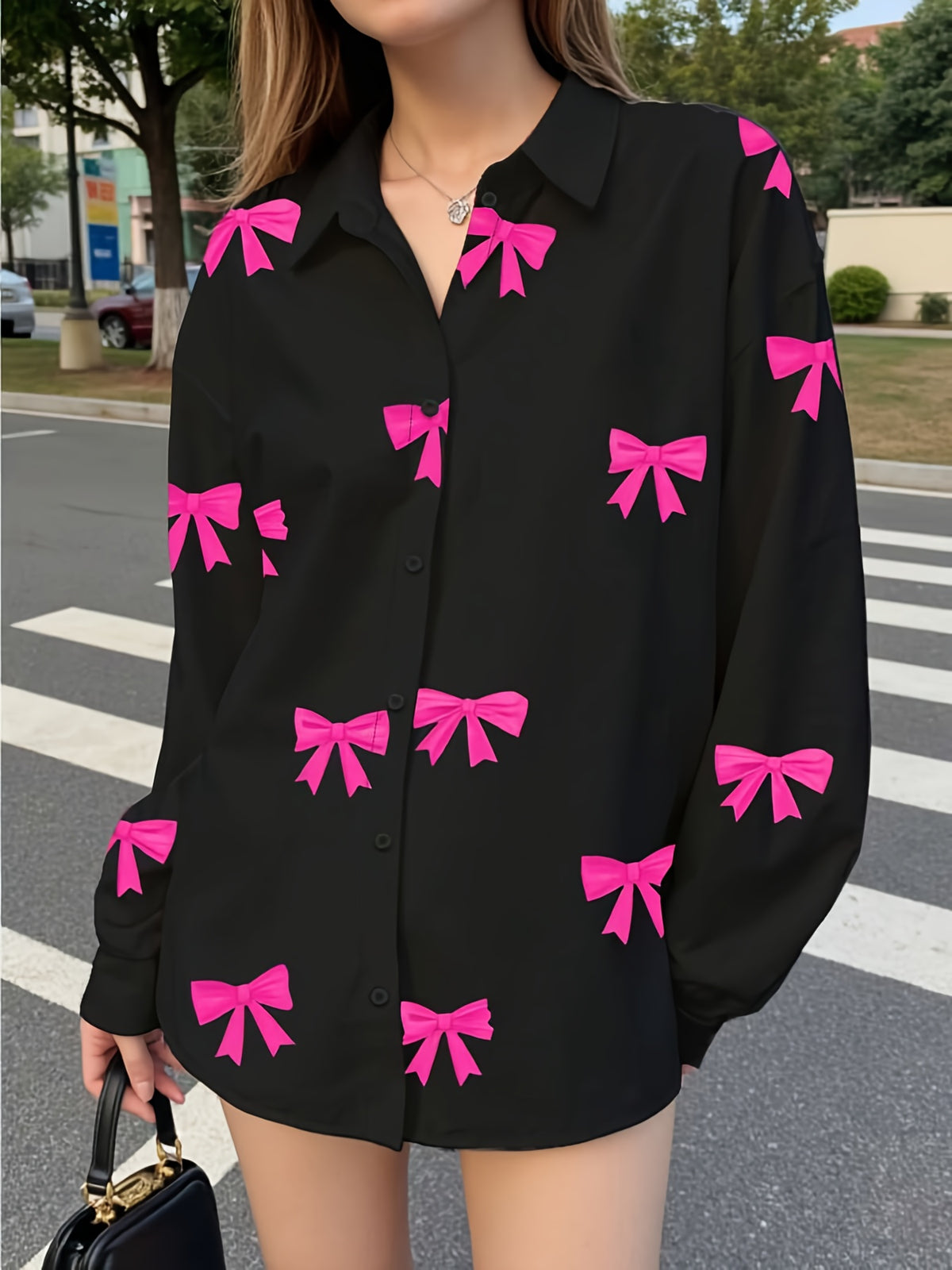 Early Autumn Series Women's Top with Bow Print, Youthful and Casual Shirt - Mixed colors