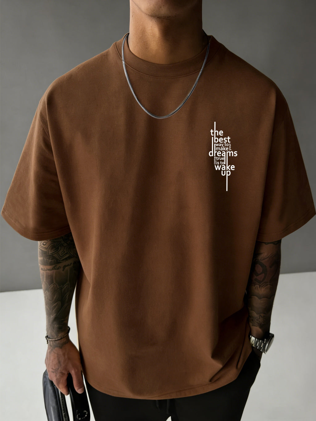 Men'S New 100% T-Shirt, Letter Print on Back Comfortable Soft Breathable All-Season Casual Daily Versatile - Coffee Brown