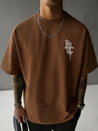 Men'S New 100% T-Shirt, Letter Print on Back Comfortable Soft Breathable All-Season Casual Daily Versatile - Coffee Brown