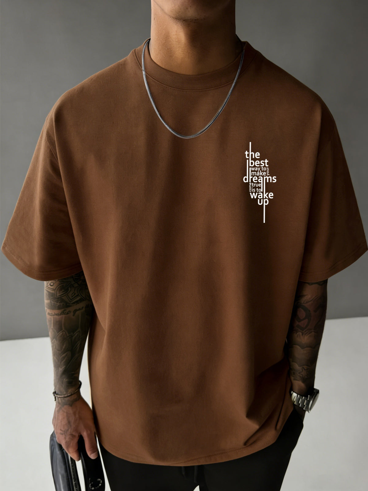 Men'S New 100% T-Shirt, Letter Print on Back Comfortable Soft Breathable All-Season Casual Daily Versatile - Coffee Brown