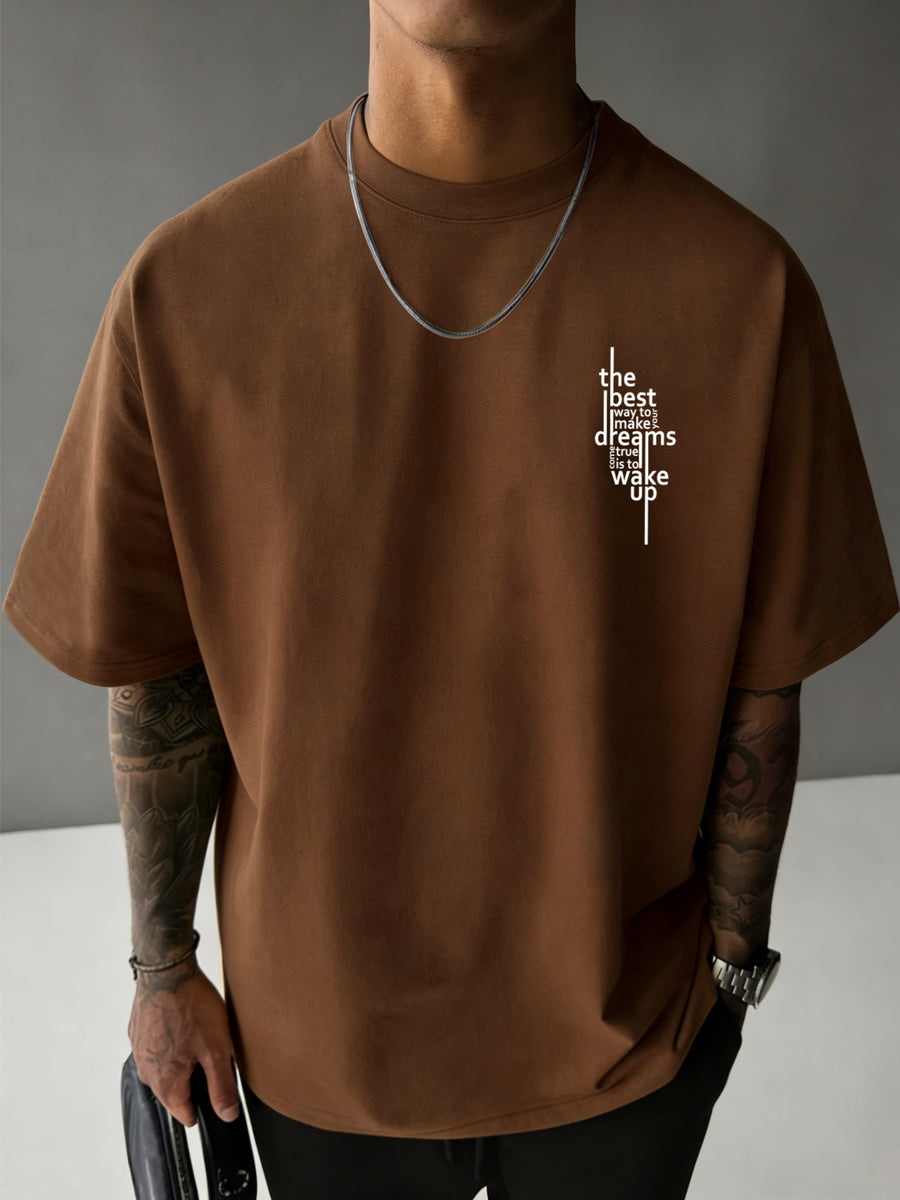 Men'S New 100% T-Shirt, Letter Print on Back Comfortable Soft Breathable All-Season Casual Daily Versatile - Coffee Brown