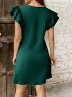 Spring Summer New Fashion Easy Round Neck Beautiful Women'S Ibiza Beach Solid Color Dress - Dark Green
