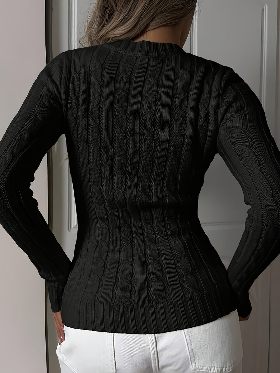 Elegant Ladies' V-neck Long Sleeve Slim Fit Cardigan | Autumn/Winter Collection with Embroidered Details - Black 2