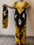 Plus-Size Floral Print Kaftan Dress for Ramadan, Elegant Round-Neck Short-Sleeve Gown for Middle Eastern Women, Women'S Plus-Size Clothing - ginger-colored
