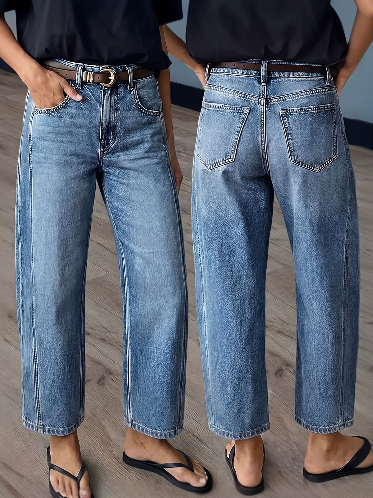 Women's 2026 New Stretch Loose Jeans, Washed Blue Denim Pants, Street Style, High-Waisted Straight-Leg Pants with Pockets, All-Season Tummy Control Mom Jeans, Wide-Leg Boyfriend Casual Trousers for Travel, Work & Office - Light Blue