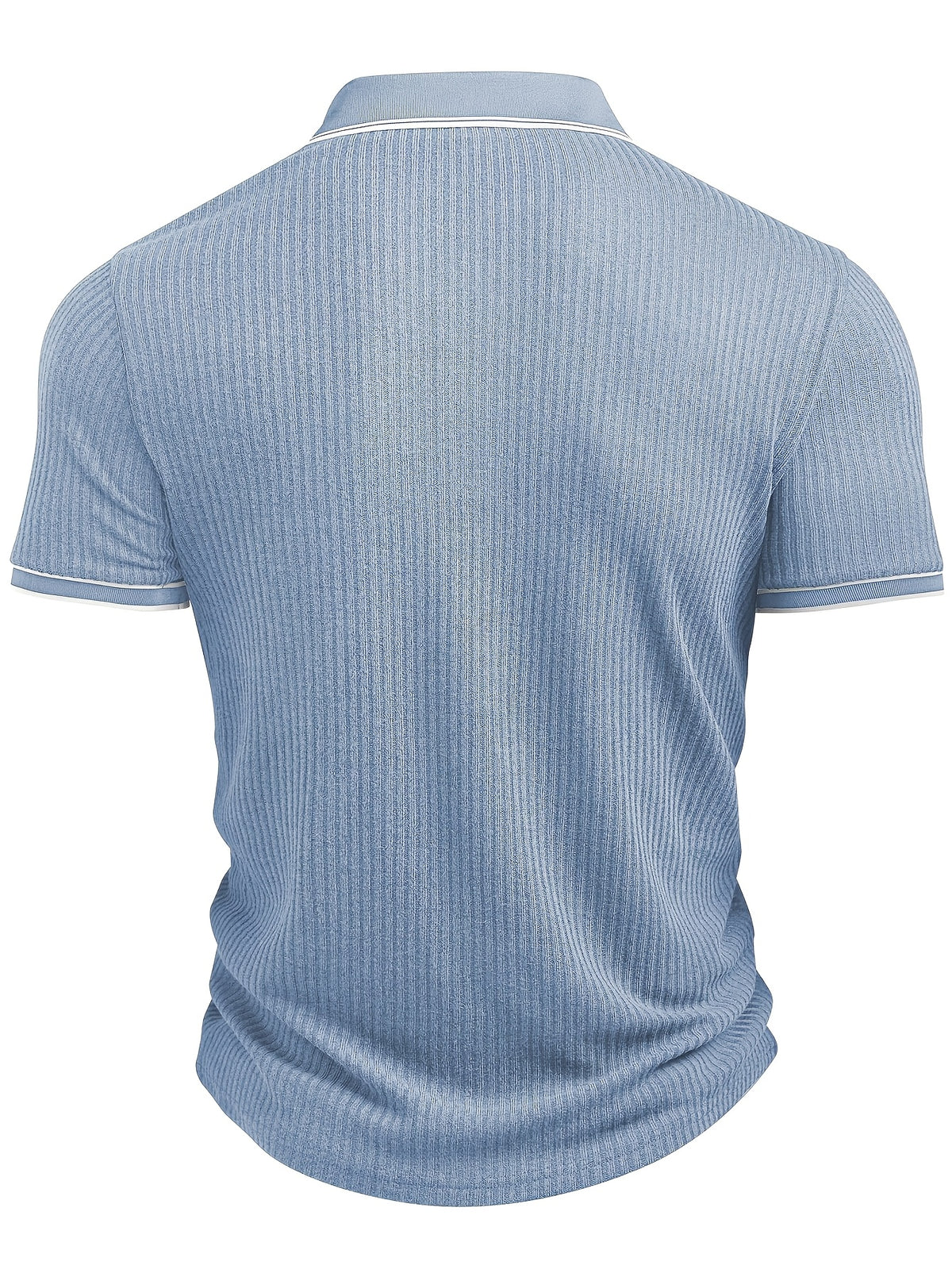 Men'S Fashion Men'S Clothing Top Spring Summer Casual Outdoor Textured Ribbed Fabric Lapel Short Sleeve Single-Button Letter Print Men'S Polo Shirt - Sky Blue