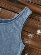 Ladies' Fashion Trend Fried Snowflake Washed - Angel Creative Pattern Printed Sleeveless Vest - Navy Color