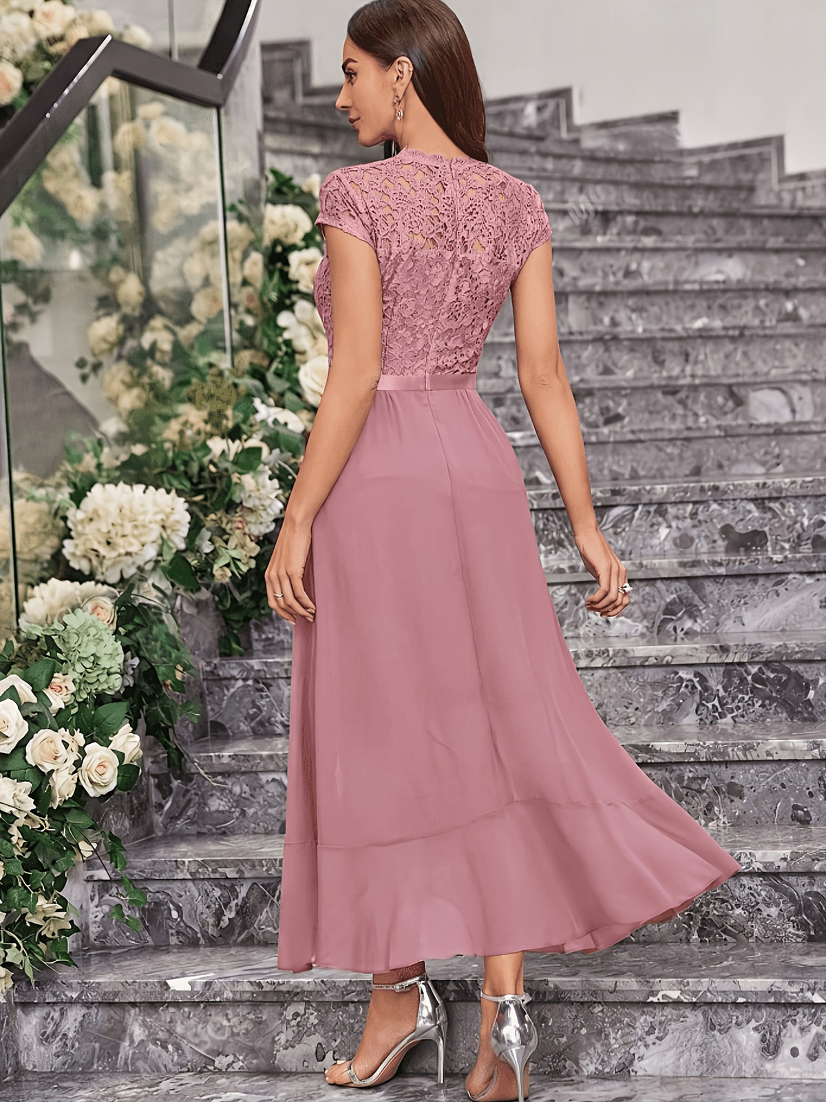 Western Hot Style Women'S Bridesmaid Dress Elegant Waist-Cinching Proper Party Gown Wedding Guest Outfit - Pale Pinkish Gray