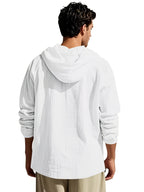 Men'S Linen Hooded Drawstring Henley Shirt Breathable Skin-Friendly Anti-Wrinkle Drape Daily Commute/Outdoor Leisure/Light Exercise Drawstring Hood And Button-Up Placket Loose All-Match Multi-Color Optional - White