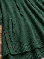 Women'S Elegant Casual Cute Sexy Middle Eastern Style Spring Autumn Solid Color Hooded Long Sleeve Slit Button Front Short Back Long Comfortable Loose Soft Warm Knit Pullover Sweater Top - Green