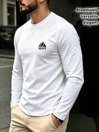 Men'S Spring And Autumn Thin Knitted Classic Solid Color Long-Sleeve T-Shirt 1pc, Casual Sports All-Match Inner Wear Men'S Long-Sleeve Tops - White