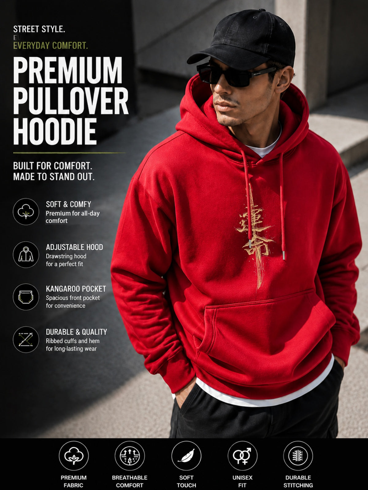 Men's 1pc Anime Straw Hat Pirate Hooded Sweatshirt - Large Front Vintage Iconic Characters Print Hoodie Jacket, Suitable for Commuting/Casual Wear, Gift for &, Machine Washable 1pc-Themed Outerwear - Red