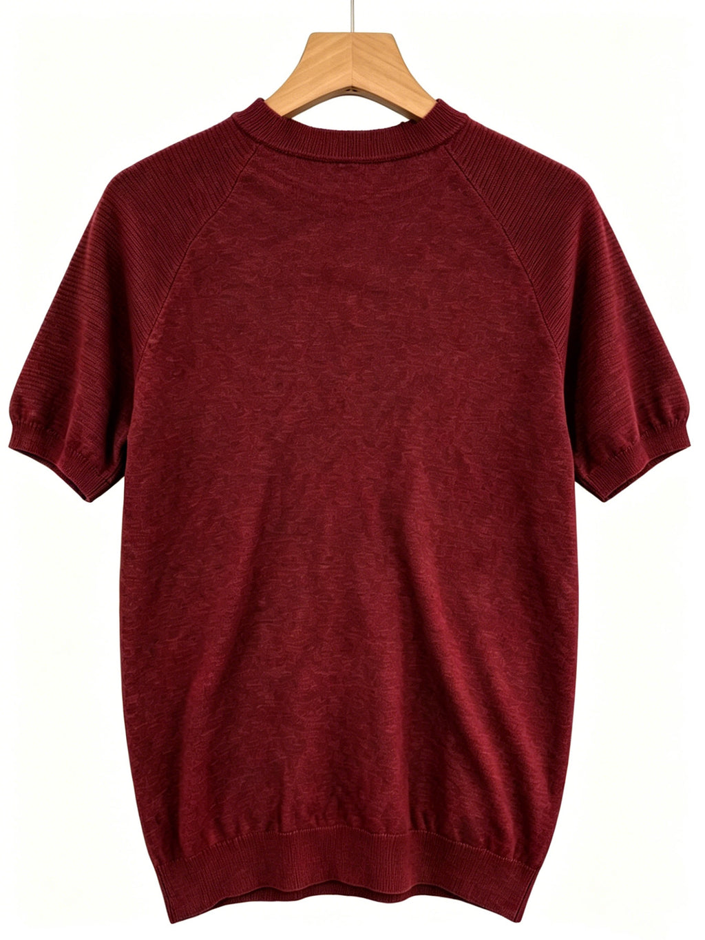 Shoulder-Yoke Round Neck Short Sleeve Knit Sweater Men'S Casual Thin Breathable Slim Fit Half Sleeve Top Daily Basic Print T-Shirt - Burgundy
