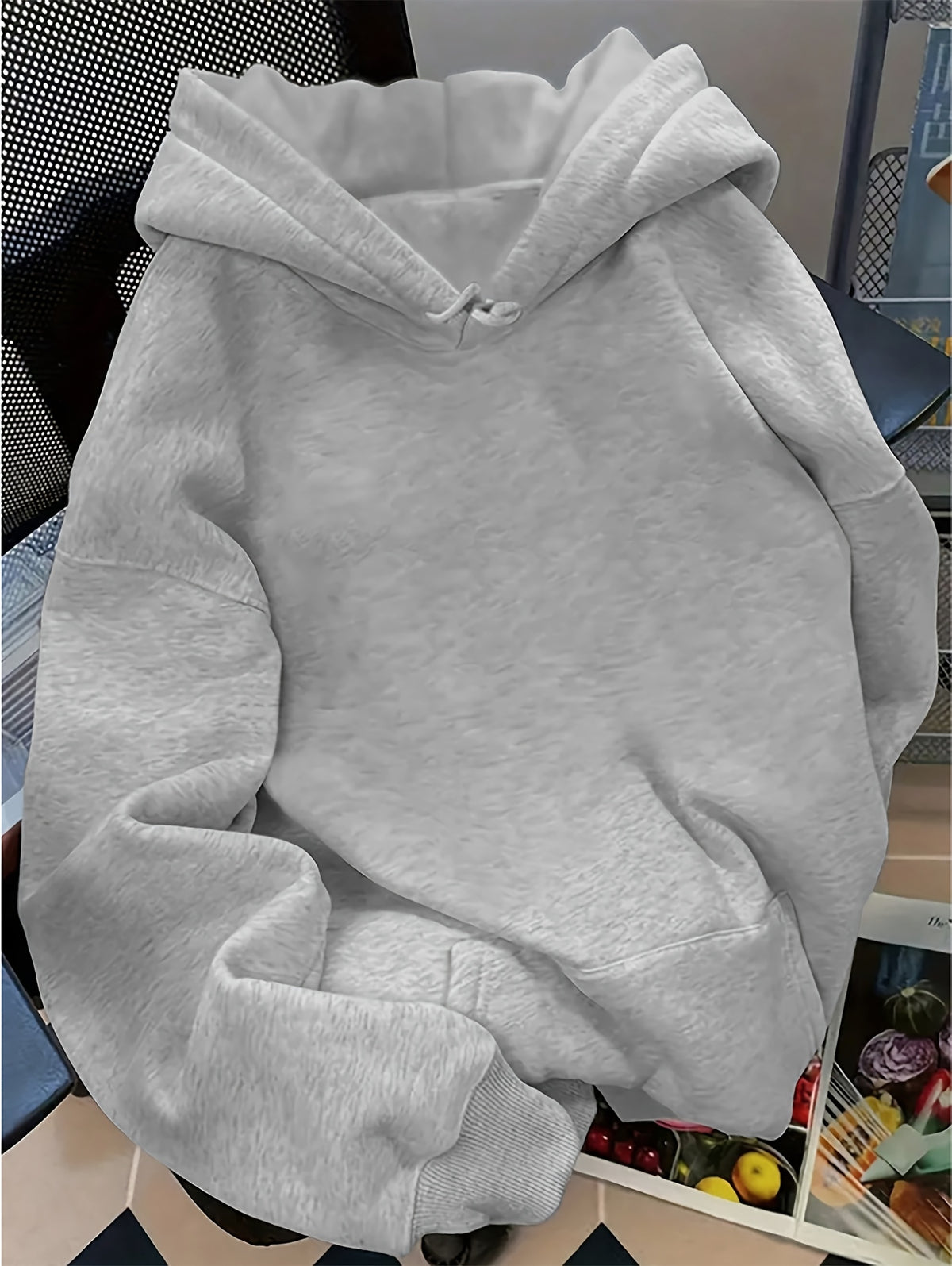 Joyful Face Teddy Bear Special Design Print Commuter Style Women's Hoodie, Drawstring Casual Hooded Pocket Sweatshirt, Autumn Winter, -Lined Thickened Sweatshirt, for Winter and Autumn, Daily Wear, Women's Clothing, Circle Targeting - Grey