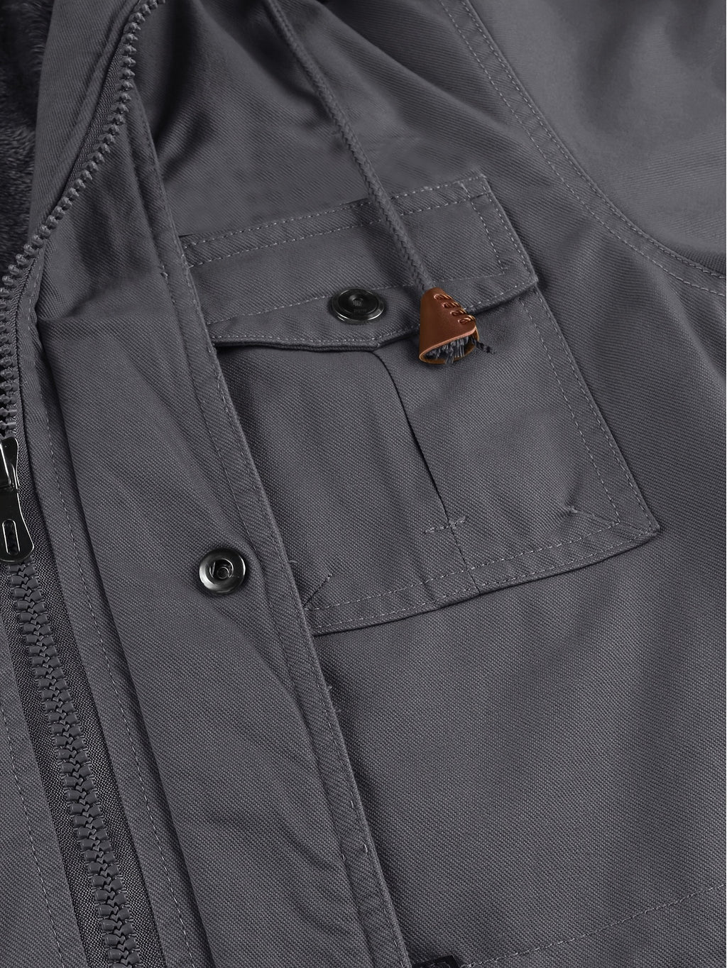 Men'S Fleece-Lined Thickened Jacket, Multi-Pocket Design, 100% Casual Outdoor Coat, Stand-Up Collar And Button Closure, Suitable for Autumn And Winter - Grey