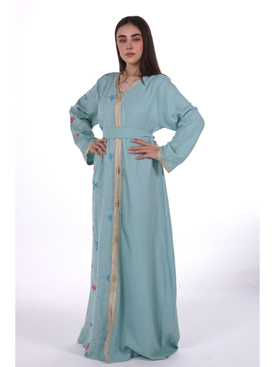 Middle East Women's New Traditional Style Dress Kaftan Robe Jalabiya Festival Evening Gown Abayas Suitable for Holiday Party Wear Women's Evening Dress, Casual Dress with belt - Military Blue