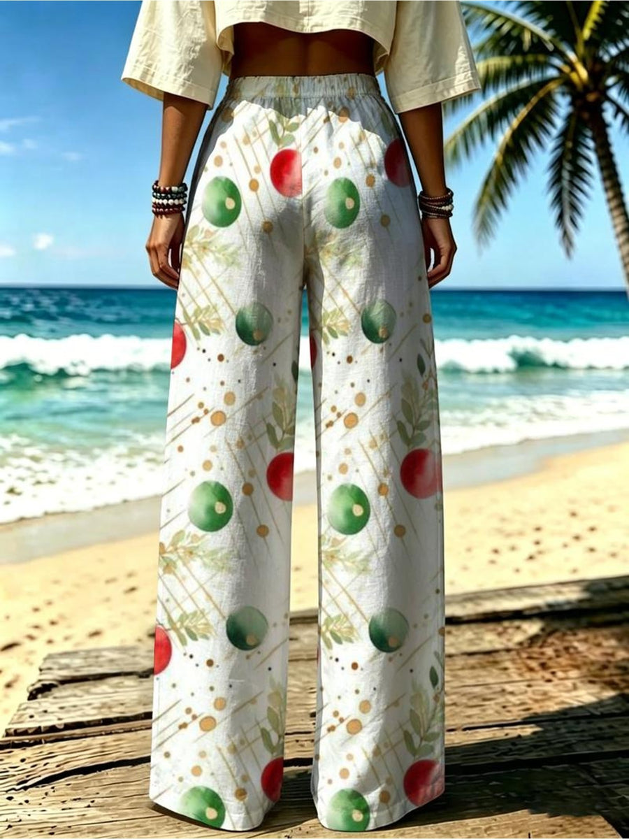 Women's Wide-Leg Trousers - Loose-Fit Tapered Pants Suitable for Spring Summer Fall, Casual Wide-Leg Design with Ball Ornament Pattern, Machine Washable Non-Stretch Trousers for Strolling, Outings & Home Wear, Minimalist Elegant Style - Mixed colors