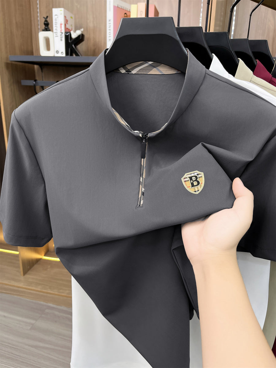 [Pearson OBM] Men'S T-Shirt New Short Sleeve Polo Shirt Mandarin Collar Easy Business Casual Premium Top Mido - Advanced Gray