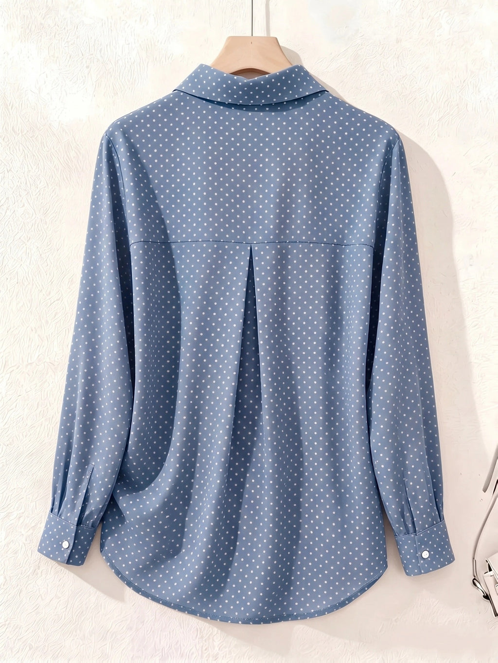 Elegant Fashion Single-Button Women'S Spring Autumn Long Sleeve Polka Dot Shirt - Blue