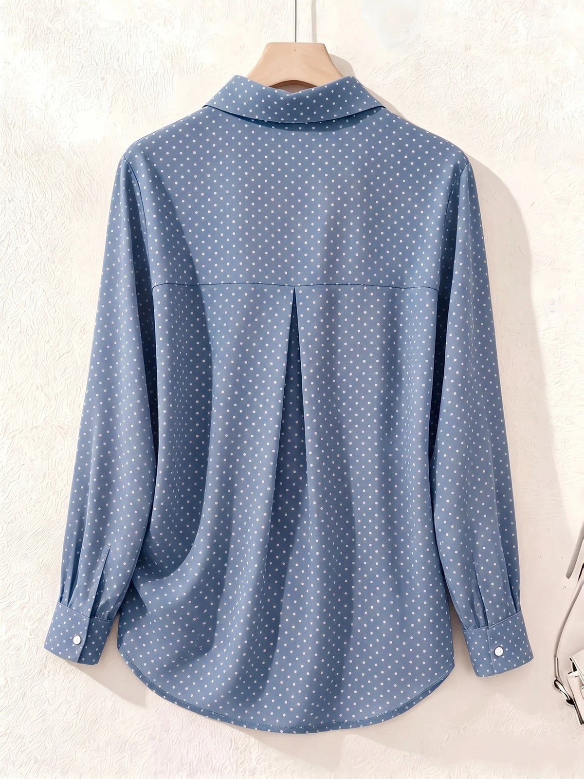 Elegant Fashion Single-Button Women'S Spring Autumn Long Sleeve Polka Dot Shirt - Blue