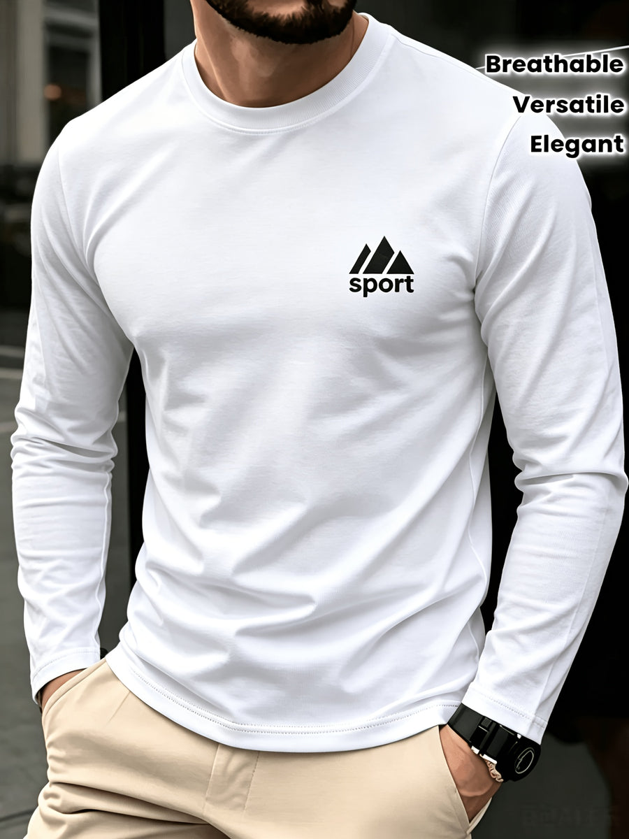 Men'S Spring And Autumn Thin Knitted Classic Solid Color Long-Sleeve T-Shirt 1pc, Casual Sports All-Match Inner Wear Men'S Long-Sleeve Tops - White