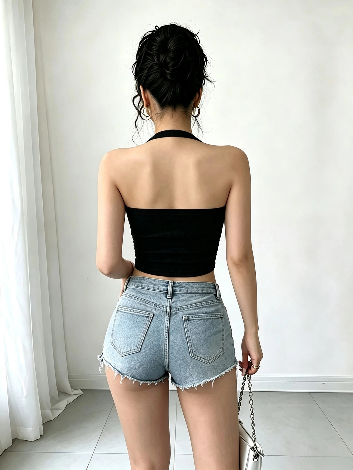 Women'S Spring Summer Halter Neck Solid Color Cami Tank Top, Spicy Sheer Short Top for Inner Wear And Outer Wear, Classic Versatile Style - Black
