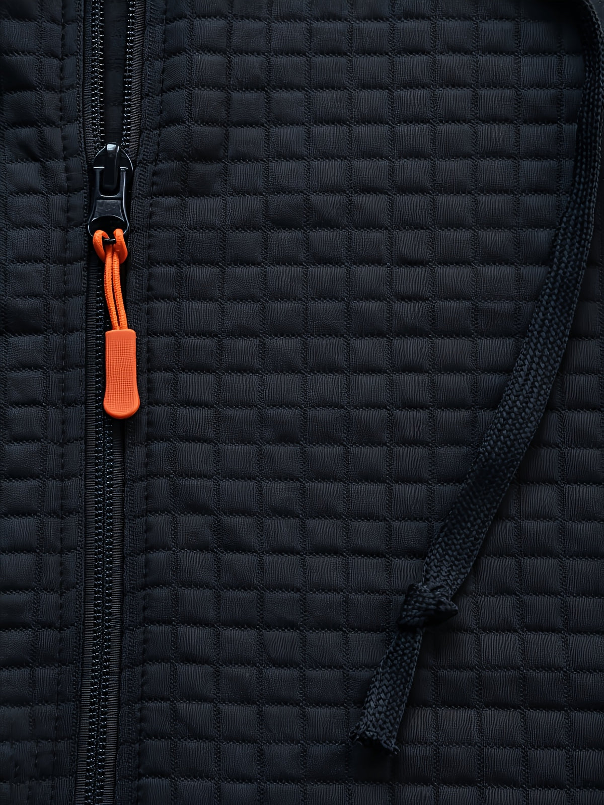 Men'S Fashion Hooded Color-Block Waffle Jacket, Zipper with Drawstring Coat, Suitable for Daily Commute, Outdoor Casual Sports Jacket - Black
