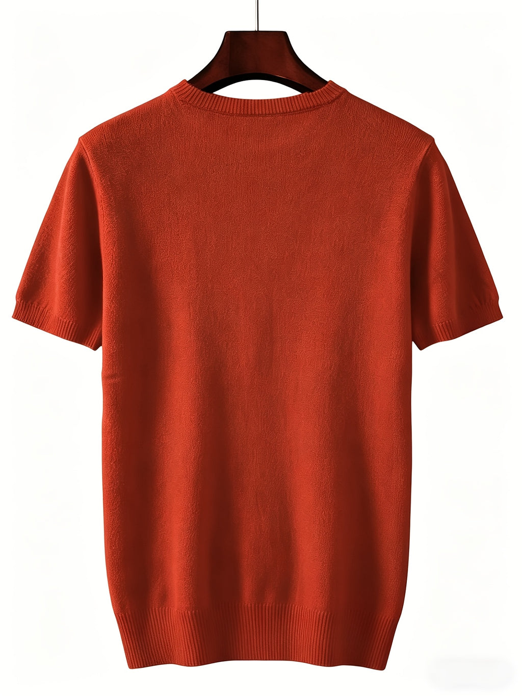 Men's Breathable Short Sleeve T-Shirt - Solid Color Round Neck Base Layer, Casual & Business Versatile Opaque Shirt, Machine Washable Suitable for Office Wear, Layering, Everyday Use - Brick Red