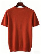 Men's Breathable Short Sleeve T-Shirt - Solid Color Round Neck Base Layer, Casual & Business Versatile Opaque Shirt, Machine Washable Suitable for Office Wear, Layering, Everyday Use - Brick Red