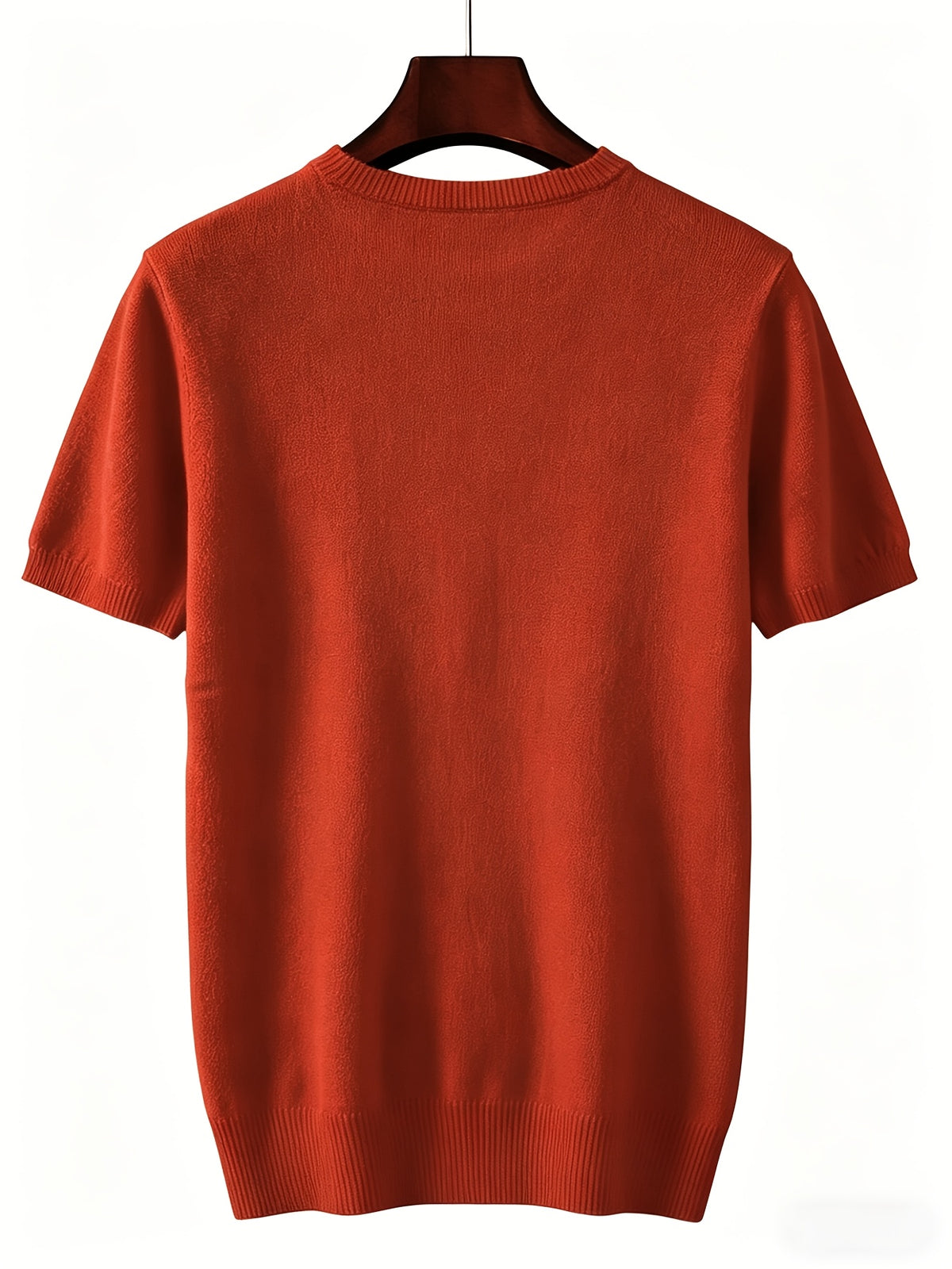 Men's Breathable Short Sleeve T-Shirt - Solid Color Round Neck Base Layer, Casual & Business Versatile Opaque Shirt, Machine Washable Suitable for Office Wear, Layering, Everyday Use - Brick Red