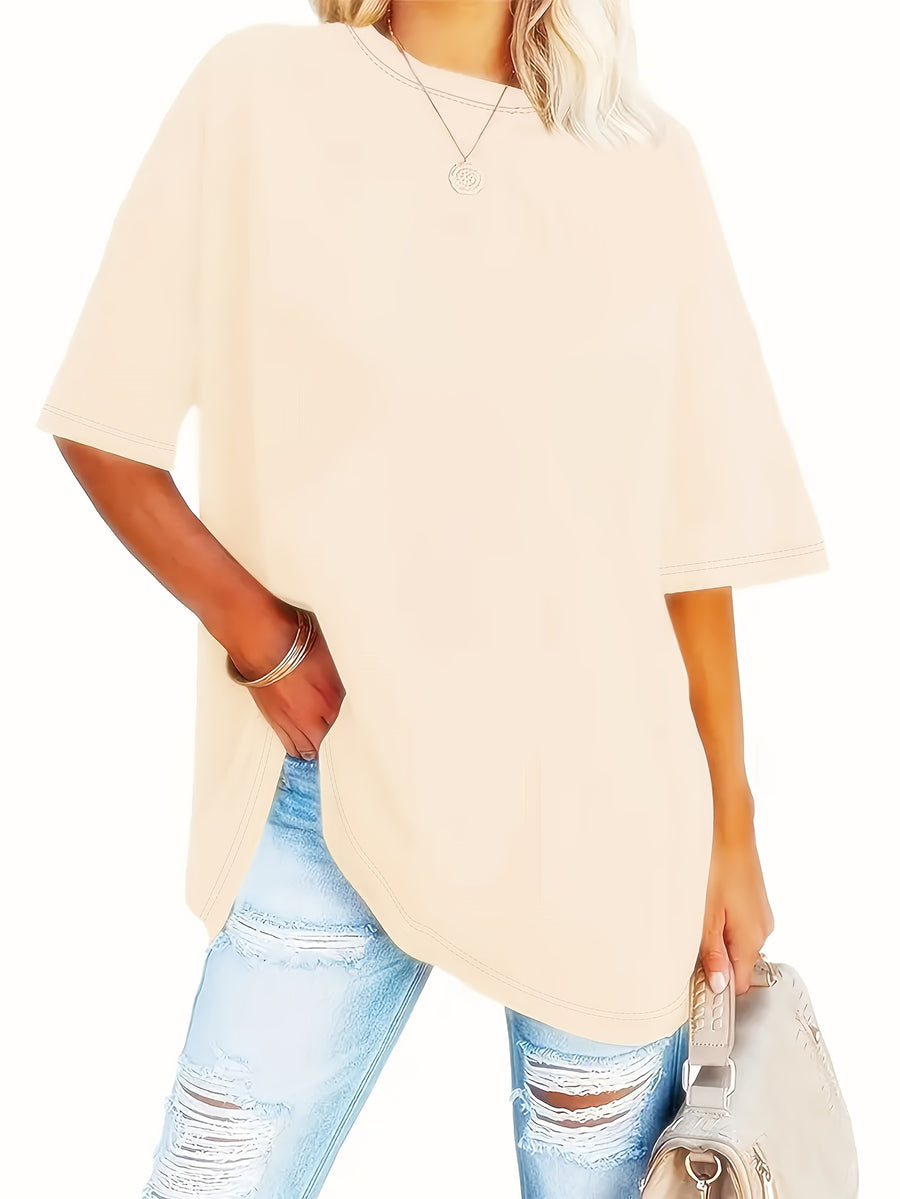 A Very Trendy Solid-color Women's Fashion T-shirt That Is Perfect for Spring and Summer, and Versatile Enough for All Seasons and All Body Types! - Apricot