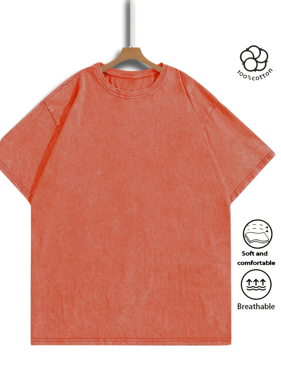 Men Heavyweight Short Sleeve T Shirt Washed Vintage Fashion Print Acid Wash Distressed Grunge Style Pure Breathable Fabric High Street Hip Hop Loose Fit Gym Fitness Workout Tops Casual Clothing 2026 - Orange