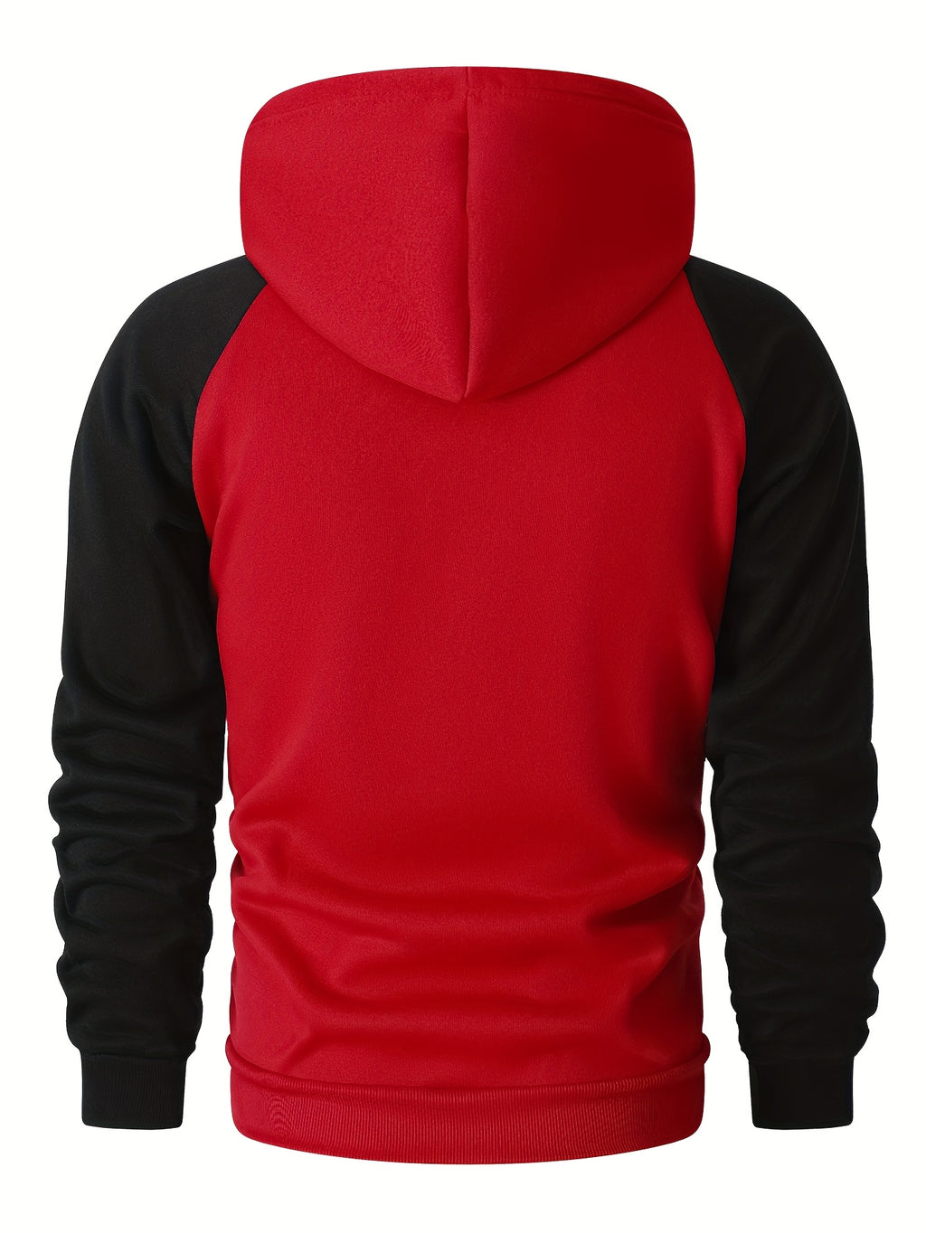 Men's Trendy Patchwork Print Hooded Sweatshirt, Casual Daily Wear Sporty Pullover, Autumn Essentials - Red+Black