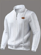 Men'S Casual Polo, Zip-Up Collar Pullover, Men'S Henley Shirt, High-Weight Fabric, Textured Material - White
