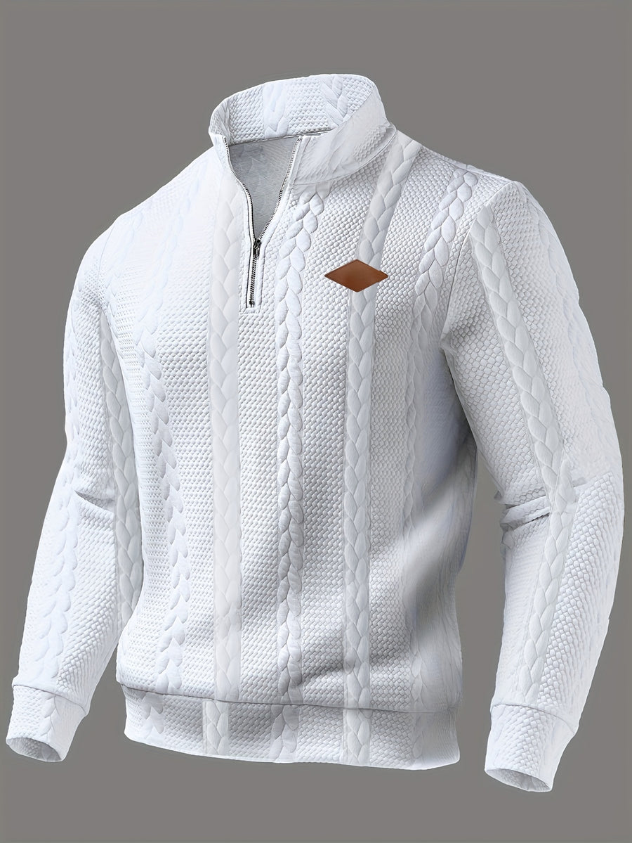 Men'S Casual Polo, Zip-Up Collar Pullover, Men'S Henley Shirt, High-Weight Fabric, Textured Material - White