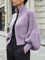New Autumn/Winter 2026 Commuter Style Stand Collar Zipper Short Cardigan - Violet