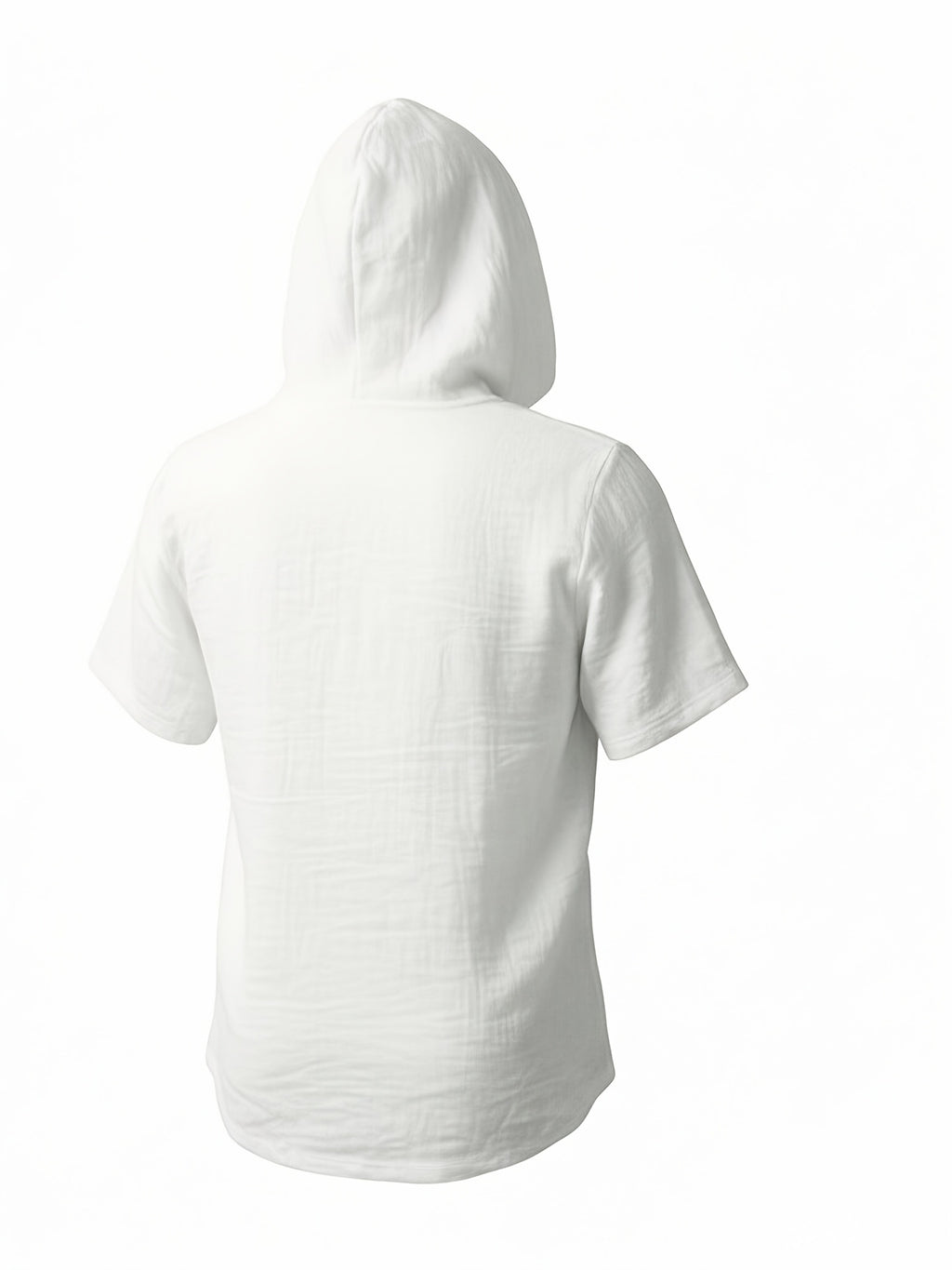Men'S Summer Hooded Short Sleeve T-Shirt, Henley Collar Half-Open Placket Button Design, Drawstring Decor Breathable Comfortable Loose Casual Home Vacation Top, Holiday Gift - White