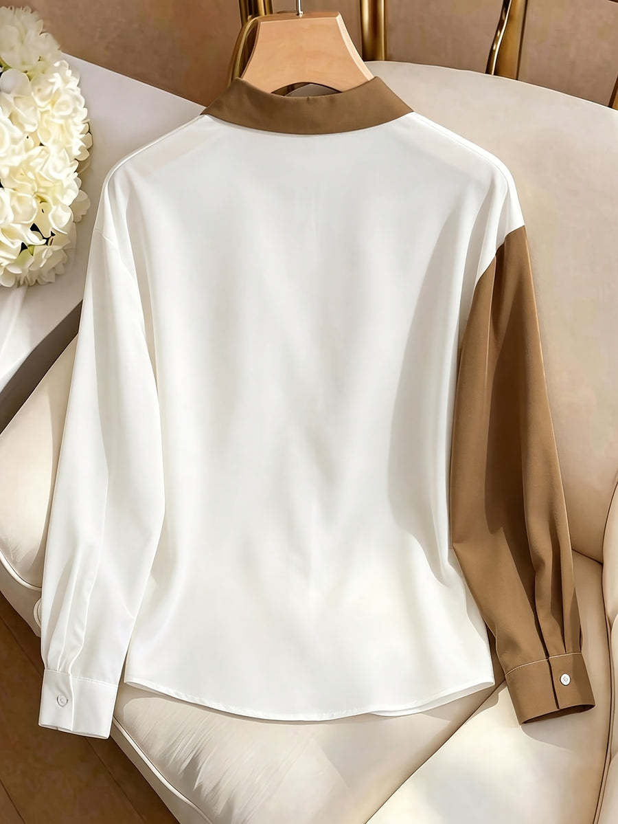 Women's Casual Versatile Color-Block Long-Sleeve Shirt - Mixed colors