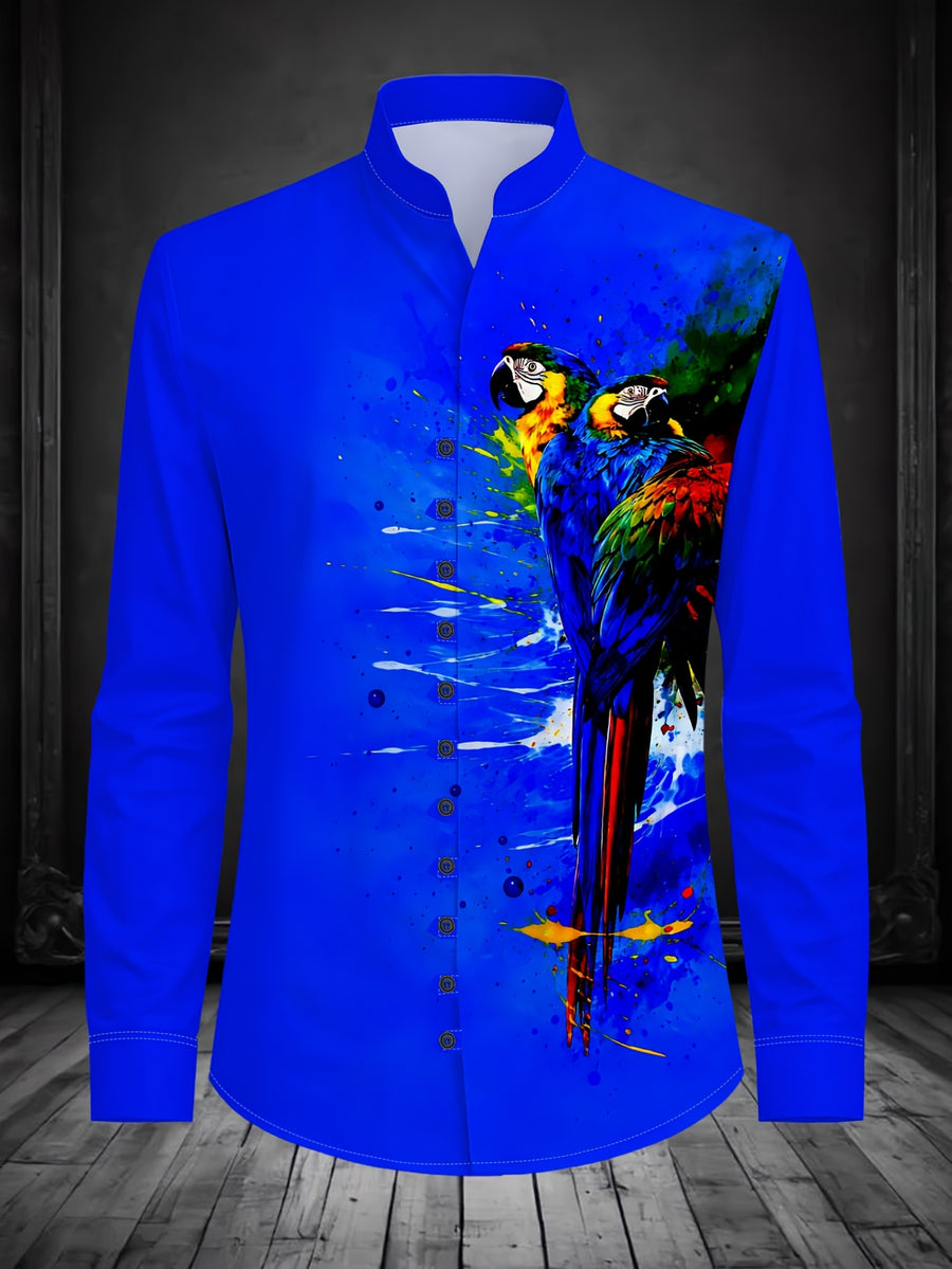 Men'S Fashion Stand Collar Long Sleeve Shirt with 11-Row Buttons Casual Versatile Top - Mixed Color 8