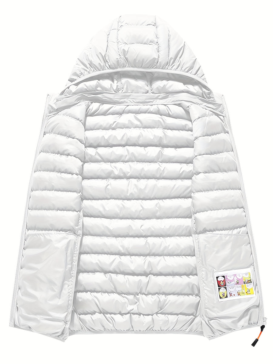 Men'S Slim-Fit Hooded Vest - Lightweight Non-Stretch Jacket, Front Zipper Closure, Side Pockets - Cold Weather Outerwear for Everyday & Formal Events - Fall/Winter, Winter Clothing, Sleek Design, Durable Construction, Stylish Outerwear, Urban Style - White
