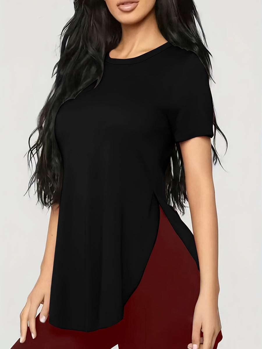 Women'S Elegant Black T-Shirt - Short Sleeve, Crew Neck, Solid Color, Casual Summer Top with "Mama Needs Coffee" Graphic Print, Slim Fit for Casual Attire - Black