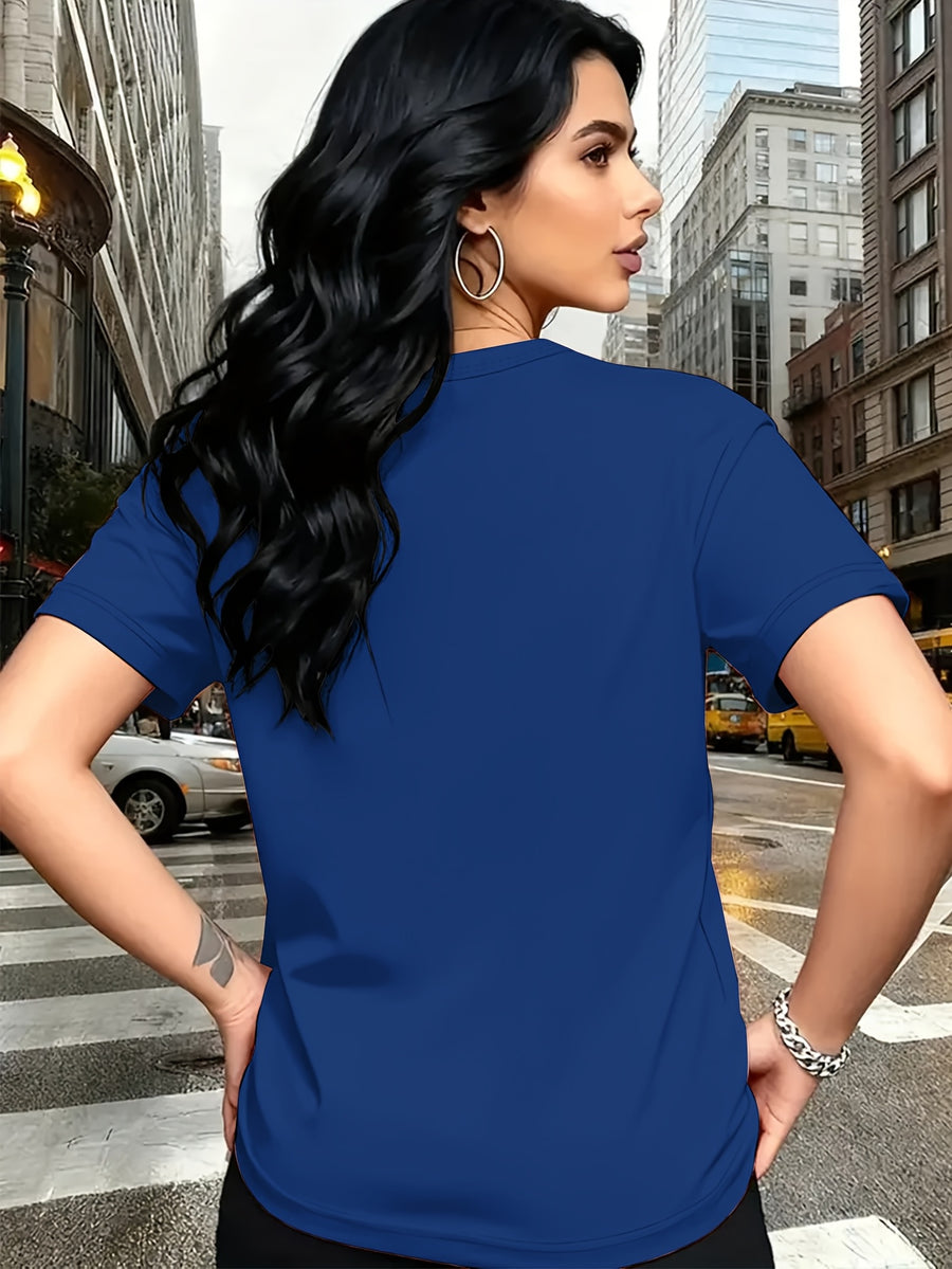 Color Series - Multicolor Light And Dark Gradient Easy Fresh Style Rose Pattern Printed T-Shirt, Casual Outing Wear, Single Wear Or Layered with Jacket, Multi-Layered, Suitable for Travel Vacation, Casual, Free And Unrestrained, Sister Outfit - Blue