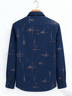 Men'S Long-Sleeve Shirt with Bronzing Print, Business Casual Wrinkle-Resistant Shirt, Light Luxury Versatile Top for Middle-Aged And Young Men - Navy Color