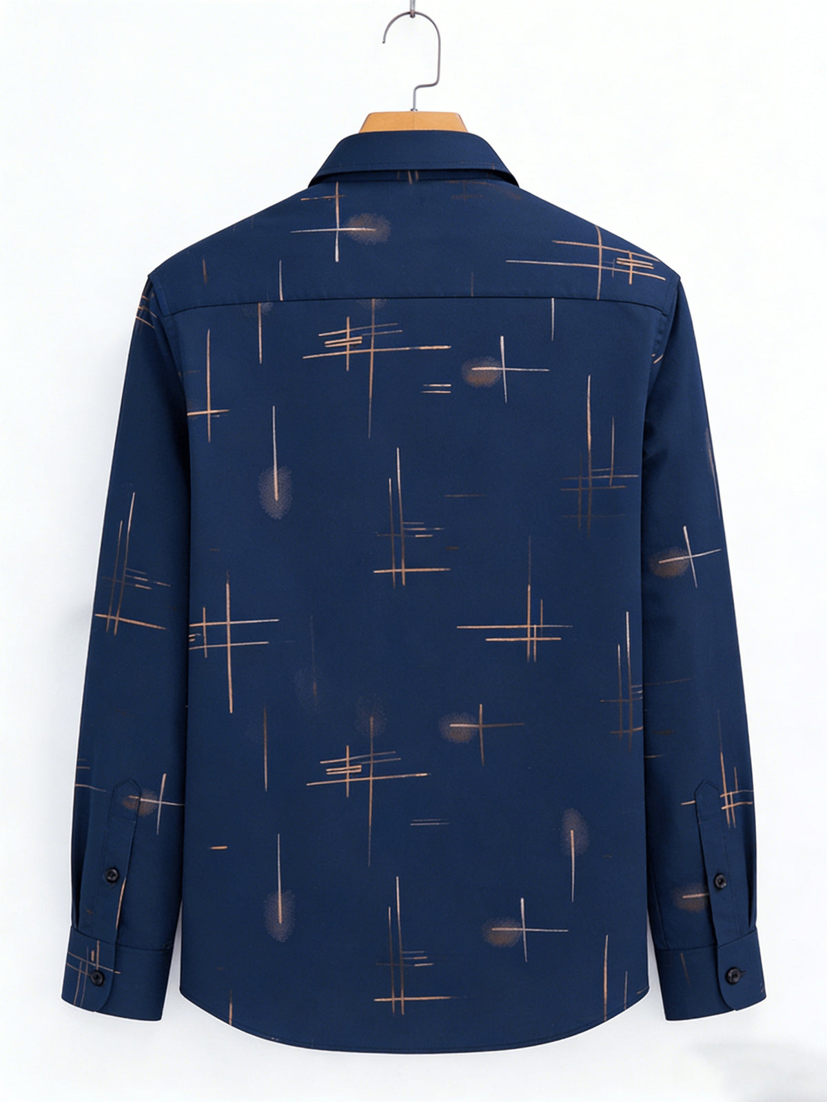 Men'S Long-Sleeve Shirt with Bronzing Print, Business Casual Wrinkle-Resistant Shirt, Light Luxury Versatile Top for Middle-Aged And Young Men - Navy Color