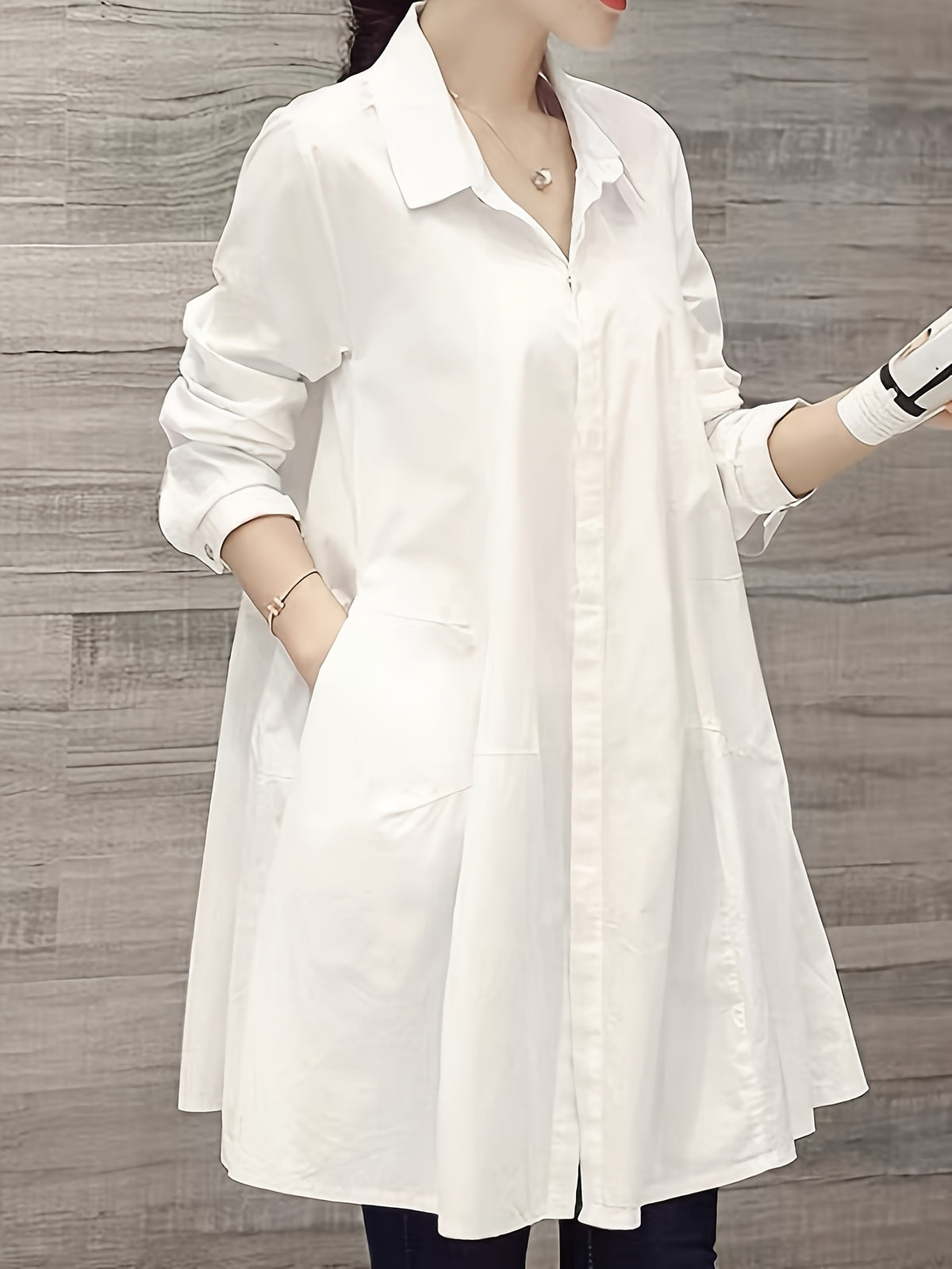 White Casual Oversized Blouses Women 2024 Autumn Korean Fashion Mid Length Winter Loose Long Sleeves Female Blouses - White