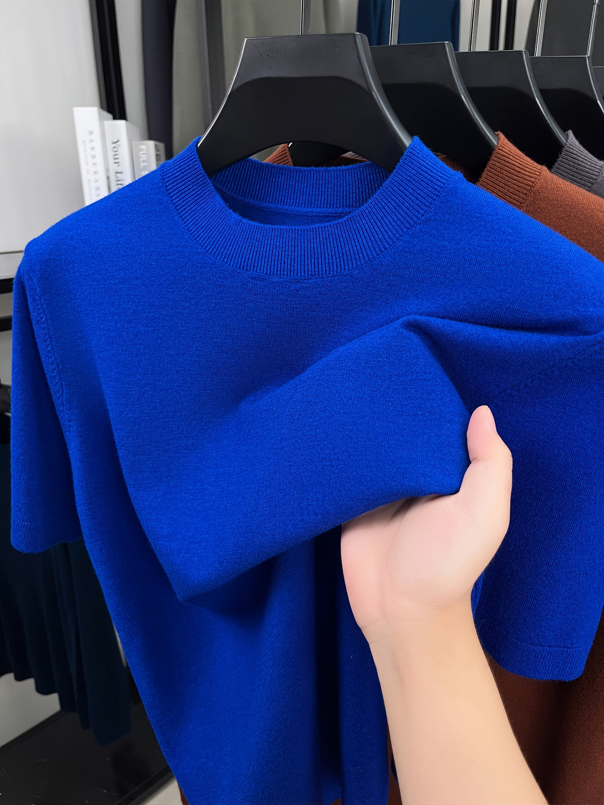 Men'S Summer Short-Sleeve Knit Top, Classic Round Neck Easy Solid Color Design, Breathable And Moisture-Wicking, Fashionable And Versatile in Multiple Colors, Suitable for Casual And Athletic Wear - Klein Blue